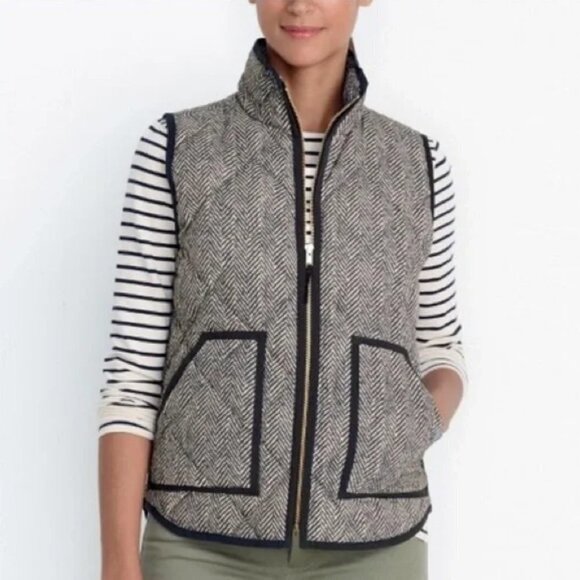 J. Crew Excursion Blogger Favorite Quilted Down Fill Vest Herringbone XS - Picture 2 of 16